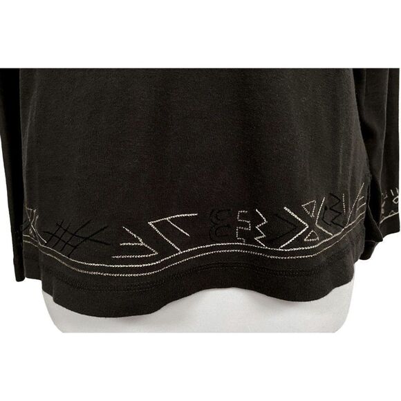 Chico's Embroidered & Beaded Pullover V-Neck Pullover Top 100% Cotton Bark Brown - Picture 3 of 6